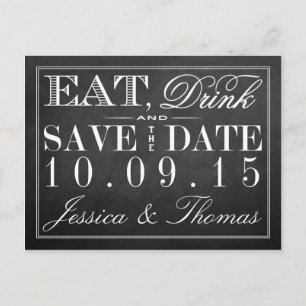 Eat, Drink & Be Married Chalkboard Wedding Announcement Postcard