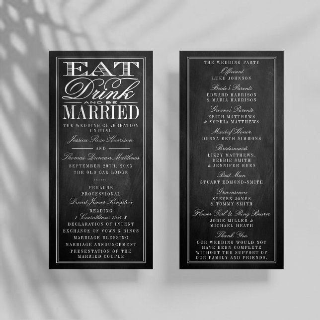 Eat, Drink & Be Married Chalkboard Wedding Program Rack Card (Creator Uploaded)