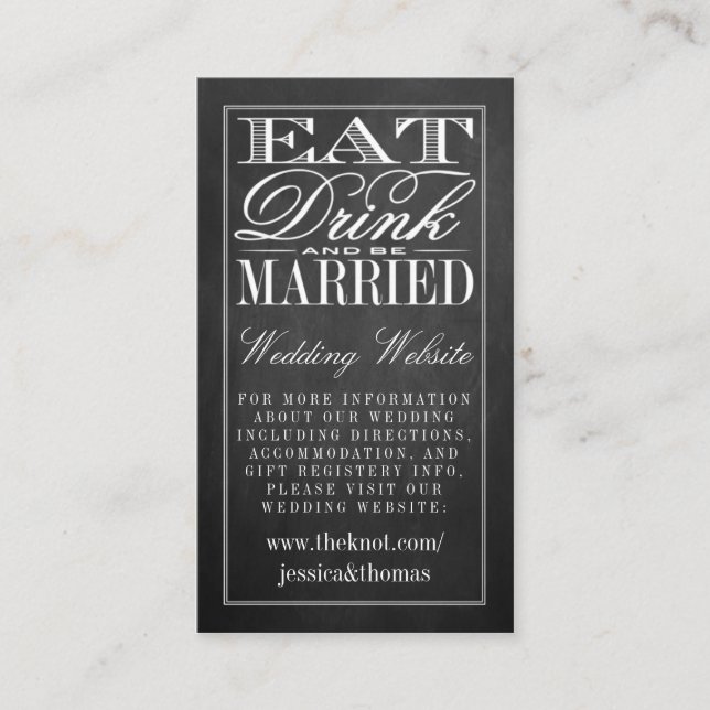 Eat, Drink & Be Married Chalkboard Wedding Website Enclosure Card (Front)