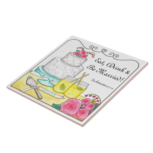 Eat, Drink & Be Married Customisable Wedding Tile (Side)