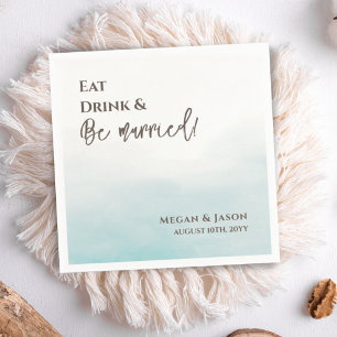 Eat Drink Be Married Dusty Blue Wedding Cocktail Napkin