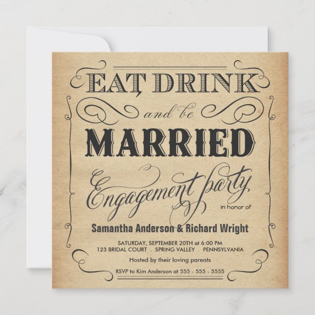 Eat Drink be Married Engagement Party Invitations (Front)