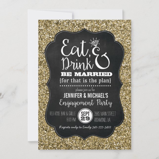Eat, Drink & Be Married Engagement Party Invite (Front)