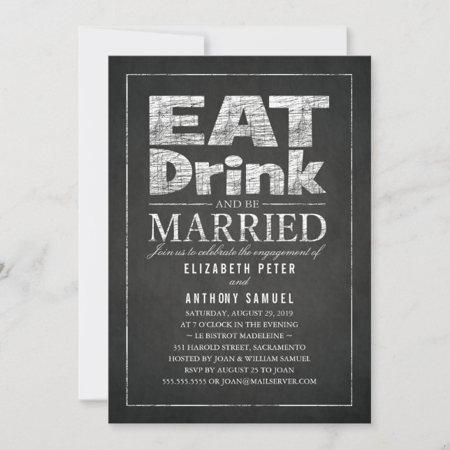 Eat Drink Be Married Funny Engagement Party Invitation (Front)
