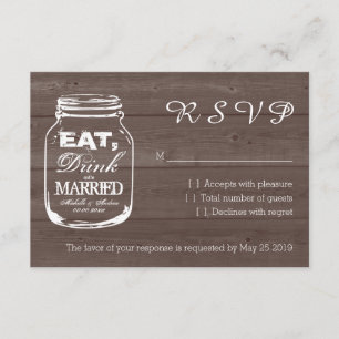 Eat drink be married mason jar RSVP wedding cards