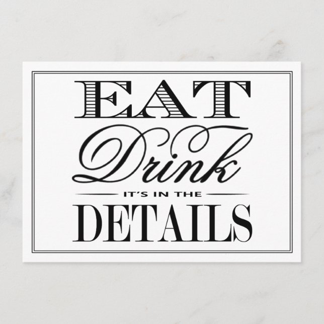Eat, Drink & Be Married Modern Black/White Wedding Enclosure Card (Front)