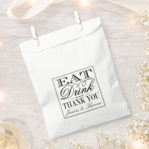 Eat, Drink & Be Married Modern Black/White Wedding Favour Bags