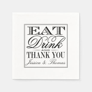 Eat, Drink & Be Married Modern Black/White Wedding Napkin