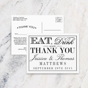Eat, Drink & Be Married Modern Black/White Wedding Postcard