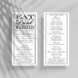 Eat, Drink & Be Married Modern Black/White Wedding Programme