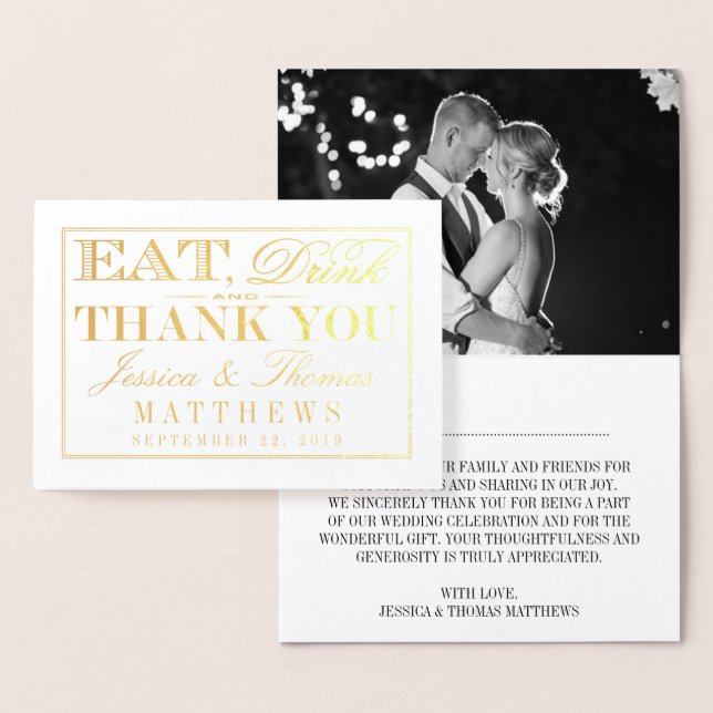 Eat, Drink & Be Married Modern Photo Wedding Foil Card (Display)