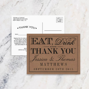 Eat, Drink & Be Married Rustic Kraft Wedding Postcard