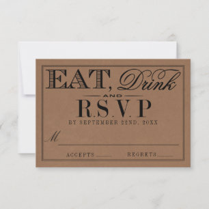 Eat, Drink & Be Married Rustic Kraft Wedding RSVP Card