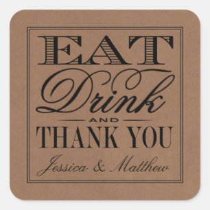 Eat, Drink & Be Married Rustic Kraft Wedding Square Sticker