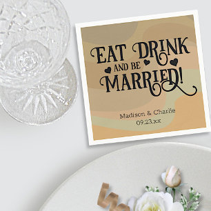 Eat Drink & Be Married Tan Retro Swirls Wedding Napkin