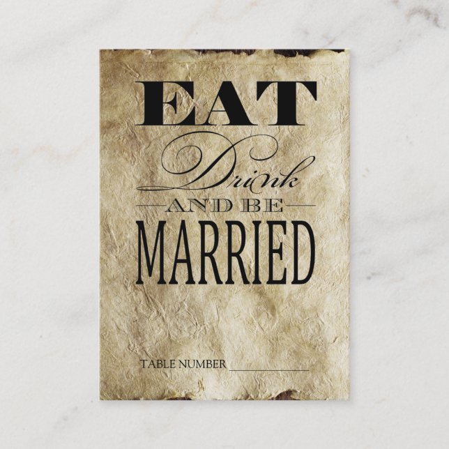 Eat Drink & be Married, Vintage Table Number Cards (Front)