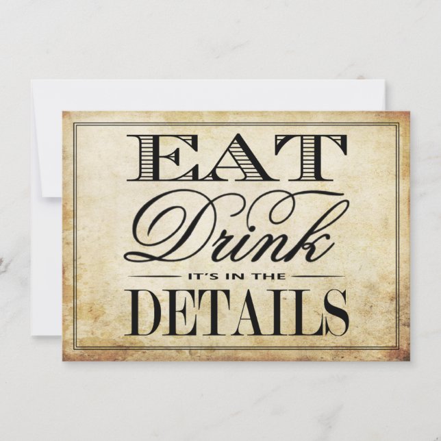 Eat, Drink & Be Married Vintage Wedding Invitation (Front)