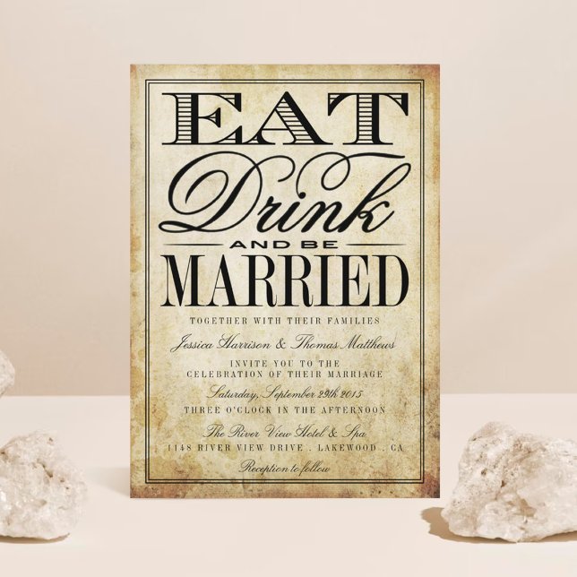 Eat, Drink & Be Married Vintage Wedding Invitation (Creator Uploaded)
