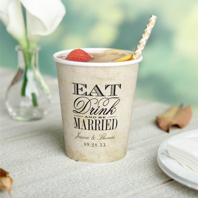 Eat, Drink & Be Married! Vintage Wedding Paper Cups (Insitu)