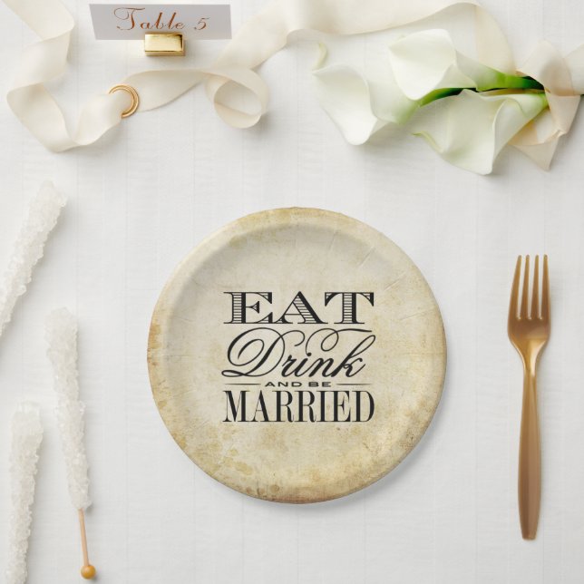 Eat, Drink & Be Married Vintage Wedding Paper Plate (Wedding)