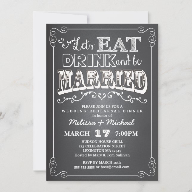 Eat, Drink & Be Married Wedding Rehearsal Dinner Invitation (Front)