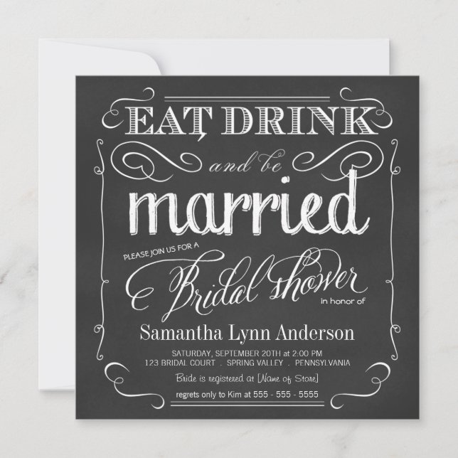 Eat Drink be Married Wedding Shower Invitations (Front)