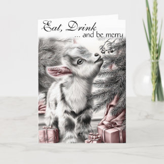 Eat Drink Be Merry - Baby Goat Christmas Holiday Card
