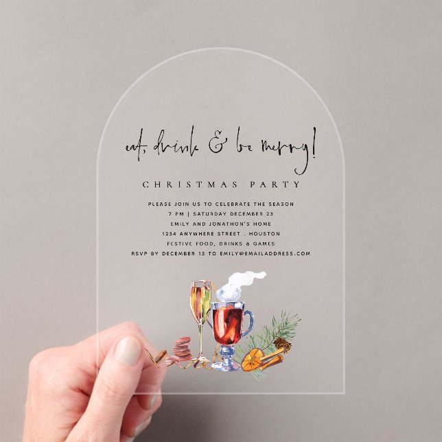 Eat Drink Be Merry Christmas Acrylic Acrylic Invitations (Insitu (Handheld))