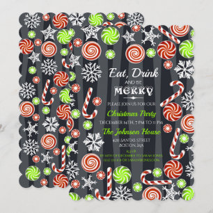 Eat Drink be Merry Christmas Candy Snowflakes Invitation