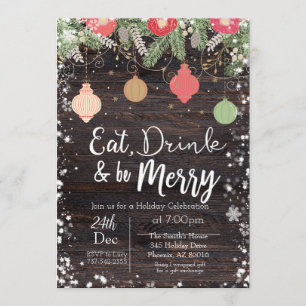 Eat, Drink & Be Merry Christmas Card, Rustic, Xmas Invitation