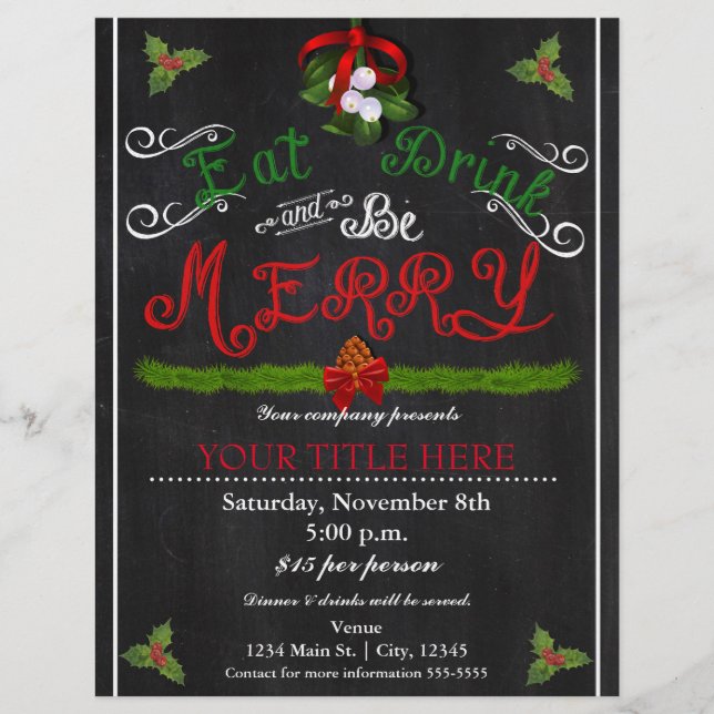 EAT DRINK BE MERRY Christmas Chalk Party Flyer (Front)