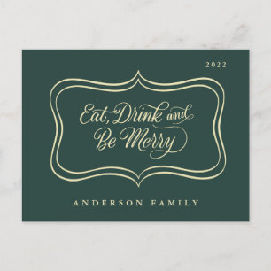 Eat Drink & be Merry Christmas Classic Gold Frame Holiday Postcard