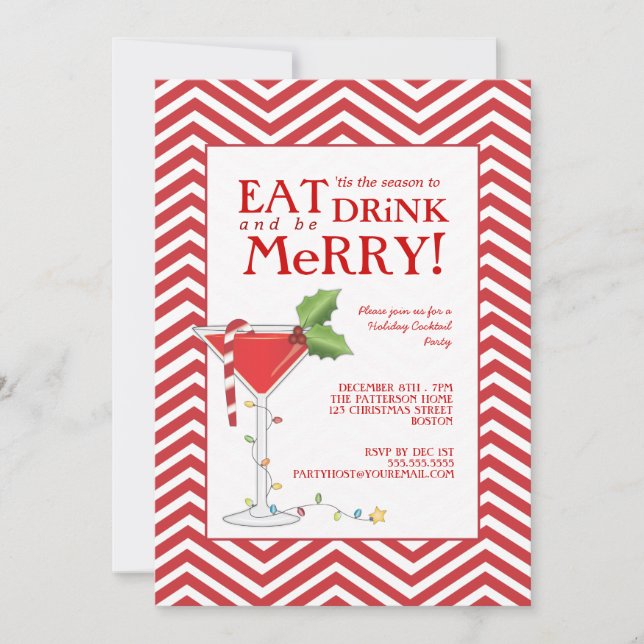 Eat Drink & be Merry Christmas Cocktail Party Invitation (Front)
