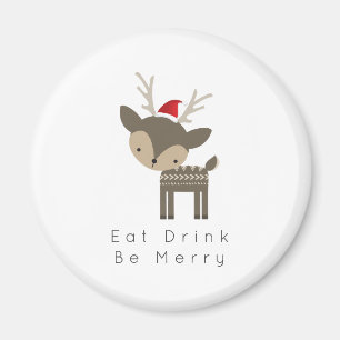 Eat Drink Be Merry Christmas Deer In Red Santa Hat Magnet