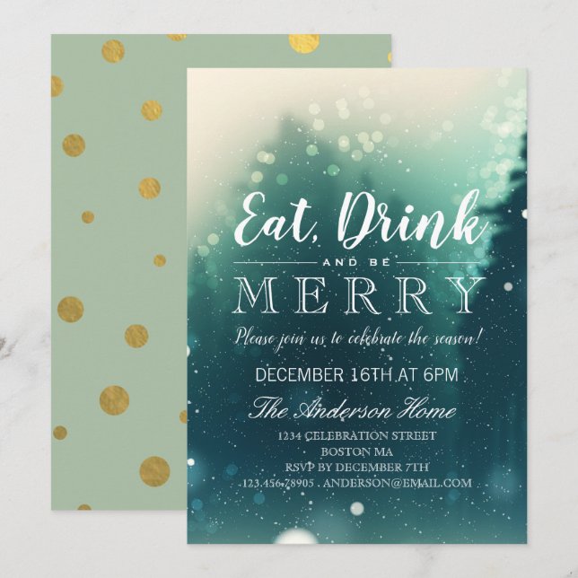 Eat Drink Be Merry Christmas Holiday Dinner Party Invitation (Front/Back)
