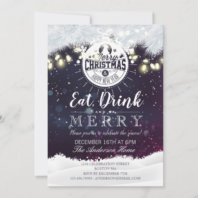 Eat Drink & Be Merry Christmas Holiday Party Card (Front)
