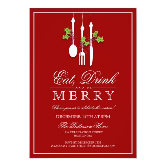 Eat Drink & Be Merry Christmas Holiday Party Card