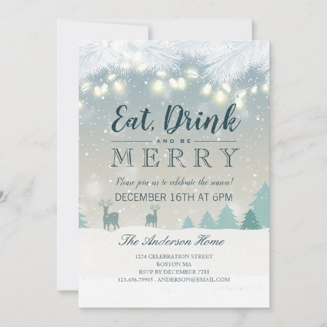 Eat Drink & Be Merry Christmas Holiday Party Card (Front)