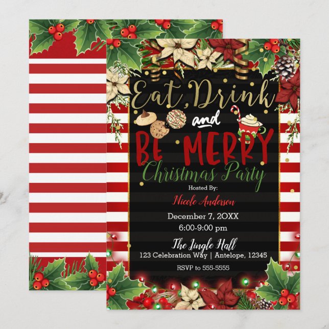 Eat Drink & Be Merry Christmas Holiday Party Invitation (Front/Back)