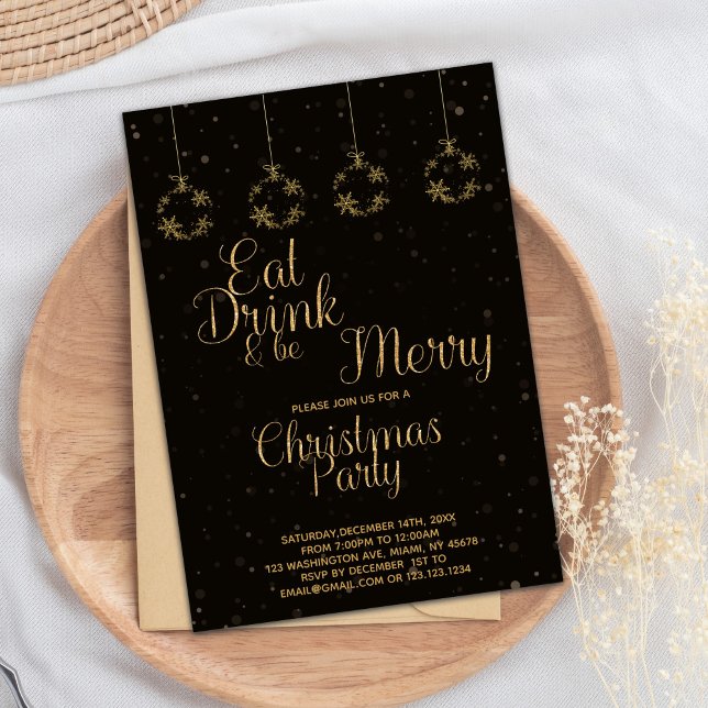 Eat Drink Be Merry Christmas Holiday Party Invitation (Eat Drink and be Merry Christmas Invitations)