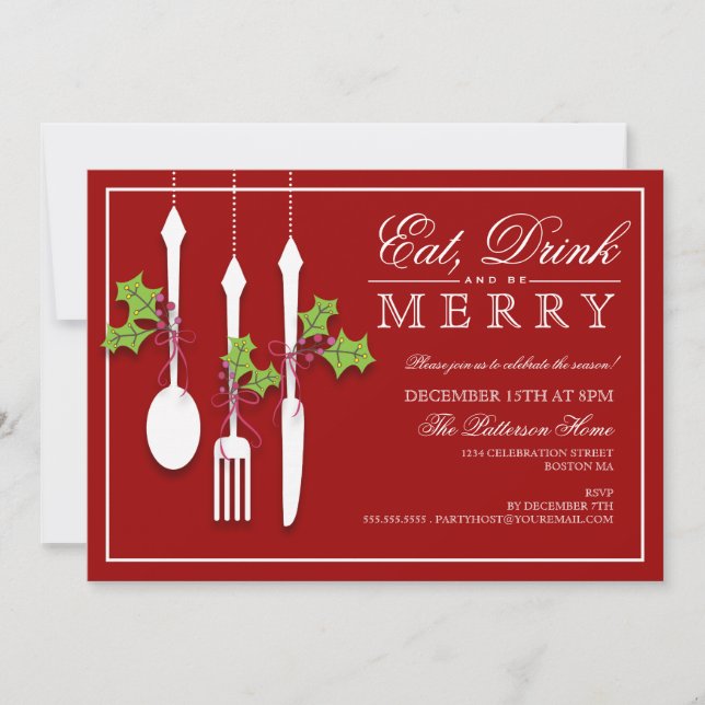 Eat Drink & be Merry Christmas Holiday Party Invitation (Front)
