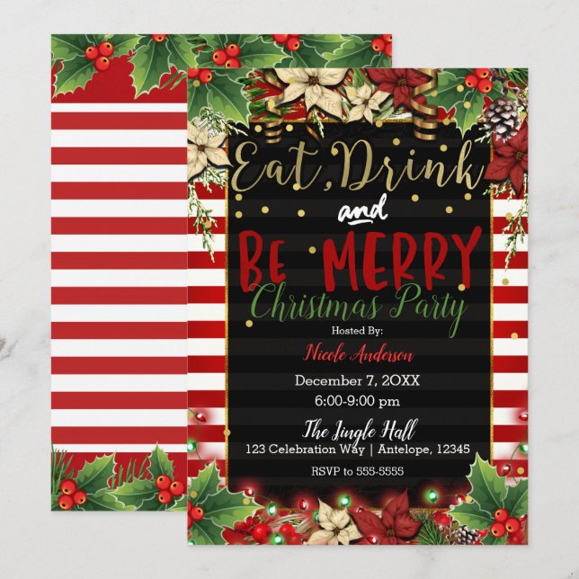 Eat Drink & Be Merry Christmas Holiday Party Invitation (Front/Back)