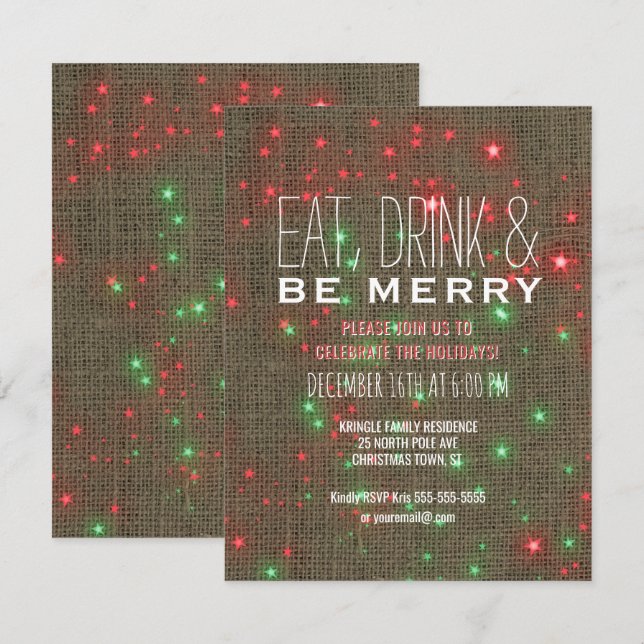 Eat Drink Be Merry Christmas Holiday Party Rustic Invitation (Front/Back)