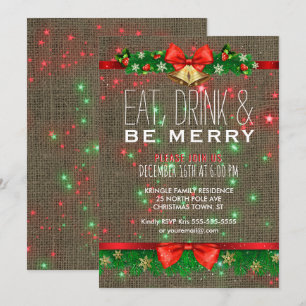 Eat Drink Be Merry Christmas Holiday Party Rustic Invitation
