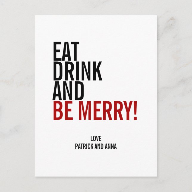 Eat Drink & Be Merry Christmas Holiday Postcard (Front)