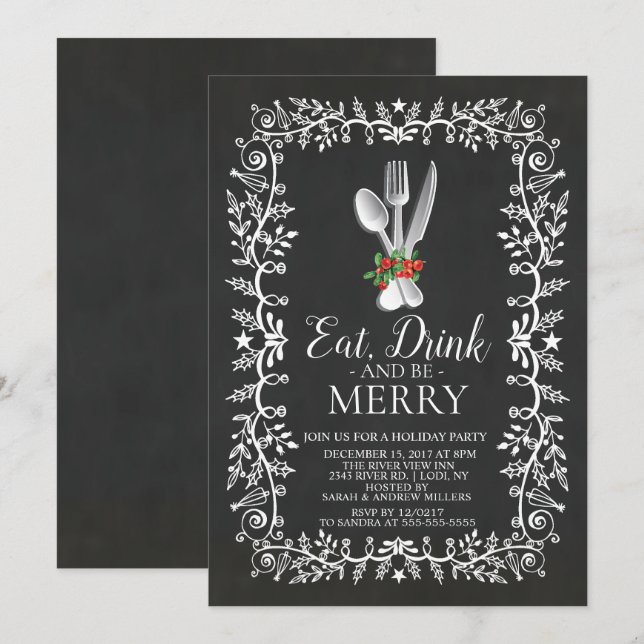 Eat, Drink & Be Merry Christmas Invitation (Front/Back)