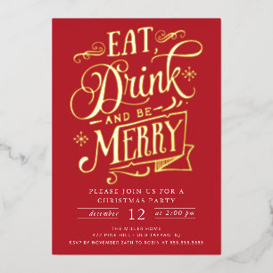 Eat Drink & Be Merry Christmas Party Foil Holiday Card