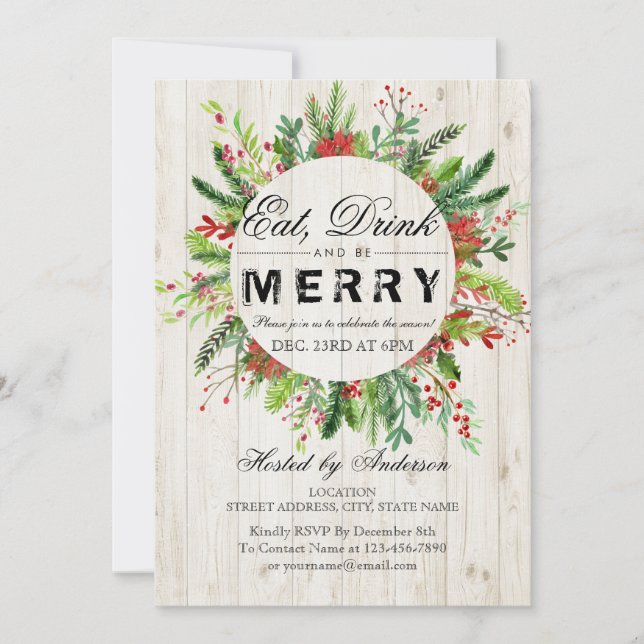 Eat Drink & Be Merry Christmas Party Invitation (Front)