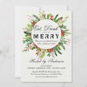 Eat Drink & Be Merry Christmas Party Invitation