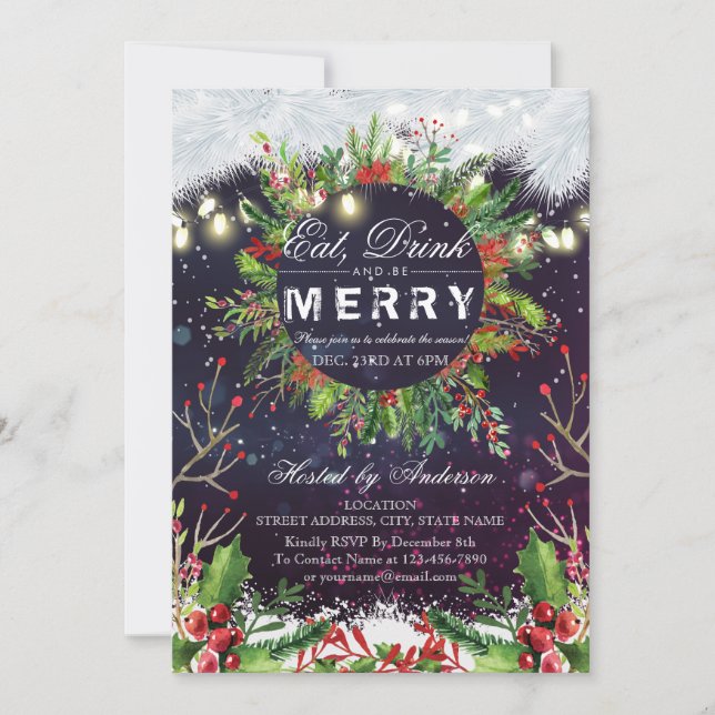 Eat Drink & Be Merry Christmas Party Invitation (Front)